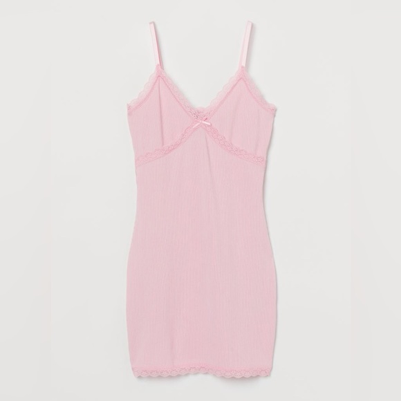 H&M Ribbed Lace-Trimmed Pink Dress - Picture 1 of 5